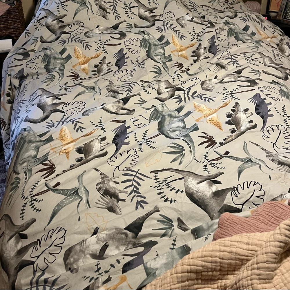 Pottery Barn~Jurassic~Dinosaur Queen/Full Duvet w/2 Shams~100% Organic Cotton - Picture 8 of 16